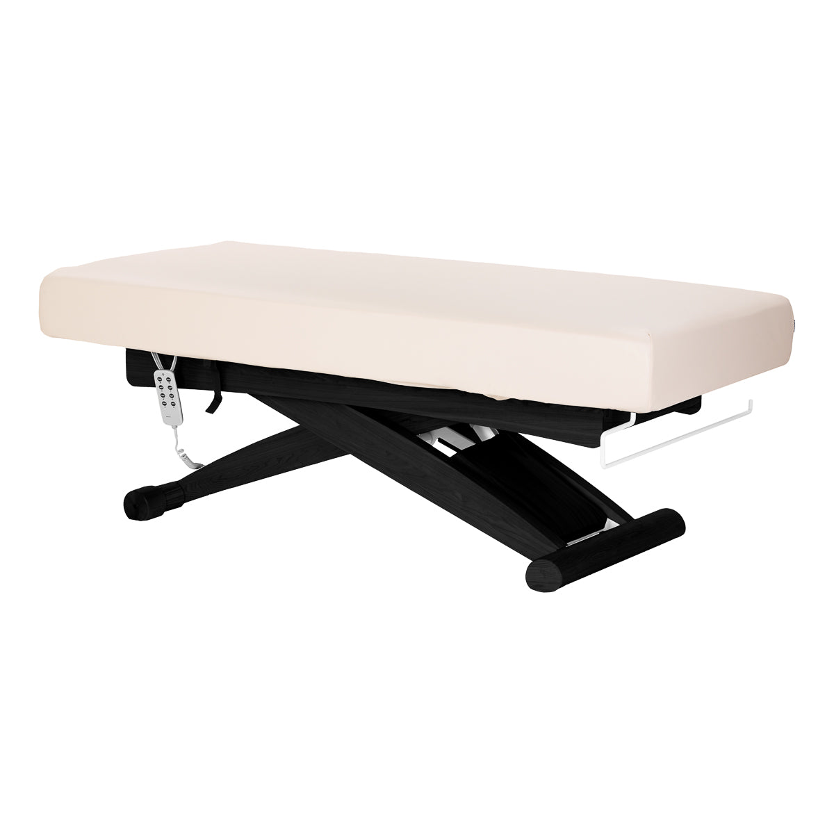 Cream SPA lounger Sillon Siesta with black base, comfortable beauty salon furniture for relaxation and professional treatments.