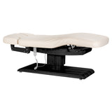 Cream SPA lounger Sillon Relax with black base, designed for beauty salon furniture, featuring a comfortable, adjustable design.