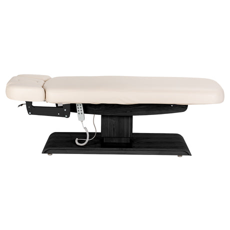Cream SPA lounger Sillon Relax beauty salon furniture with black base for comfortable, professional salon seating.