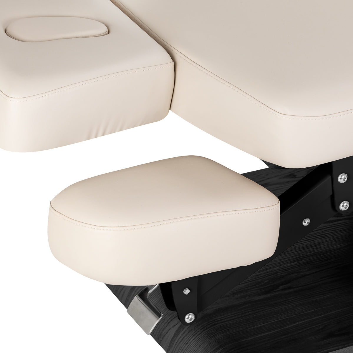 Cream SPA lounger Sillon Relax beauty salon furniture with black base, featuring plush cushioning and sleek design.