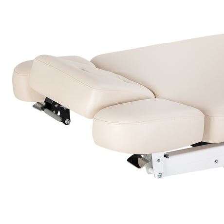 Cream-colored SPA lounger Sillon Relax with black base, designed for beauty salon furniture, comfortable and stylish.