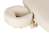 Cream SPA lounger Sillon Comfort with light brown base, used as beauty salon furniture for relaxing treatments.