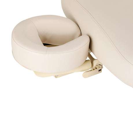 Cream SPA lounger Sillon Comfort with light brown base, used as beauty salon furniture for relaxing treatments.