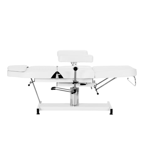 White Cosmetic Hydraulic Chair Sillon A 210DH with cradle for beauty salon use, featuring adjustable height and cushioned seating.