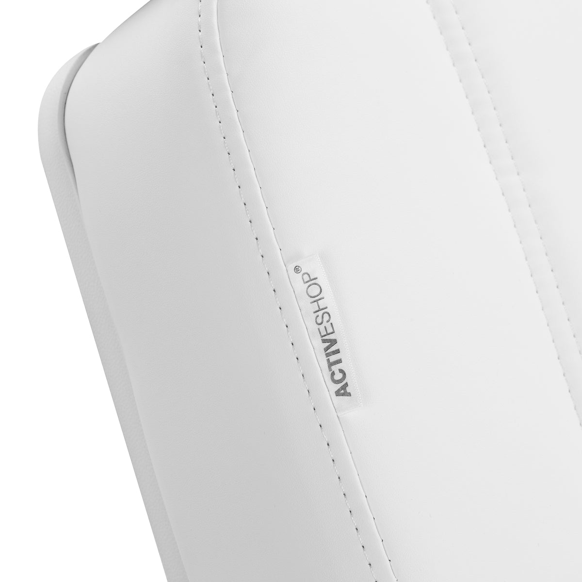 Azzurro Lux white cosmetic chair for beauty salons, featuring sleek design and comfortable seating in a professional salon setting.