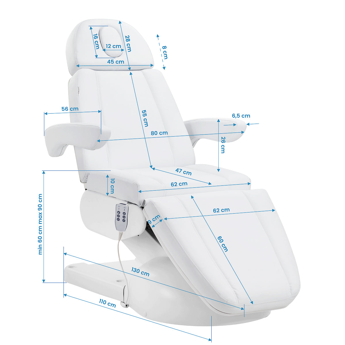 Azzurro Lux cosmetic chair in white, a sleek beauty salon furniture piece with plush cushioning and modern design.