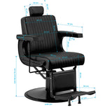 Gabbiano Visionerio black barber chair with matching black frame, plush upholstery, and adjustable headrest for barbershop use.