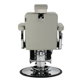 Gabbiano Visionerio barber chair with grey upholstery and chrome frame, designed for professional barbershop furniture.