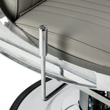 Gabbiano Visionerio barber chair with grey upholstery and chrome frame, designed for professional barbershop furniture.