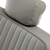 Gabbiano Visionerio barber chair with grey upholstery and chrome frame, designed for barbershop furniture.