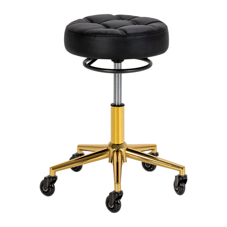 Gabbiano D054G gold and white hairdressing stool with adjustable height for beauty salon furniture and styling chairs.