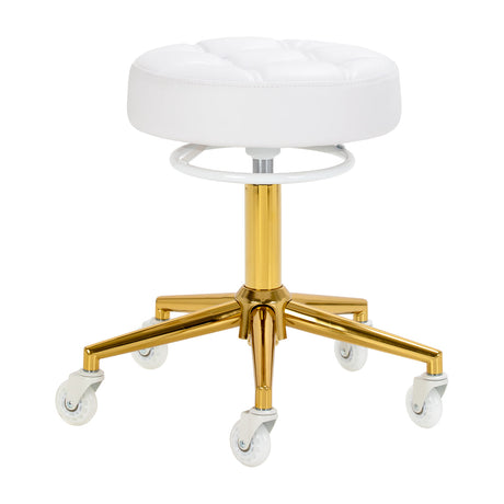 Gabbiano D054G gold and white hairdressing stool with adjustable height and cushioned seat for beauty salon use