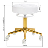 Gabbiano D054G gold and white hairdressing stool with adjustable height for beauty salon use.