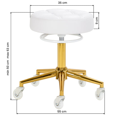 Gabbiano D054G gold and white hairdressing stool with adjustable height for beauty salon use.