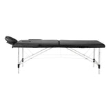 BALANCE aluminium folding massage table with two segments in black, featuring a sturdy frame and padded surface for comfort.