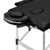 BALANCE aluminium folding massage table with two segments in black, sturdy and portable massage furniture for professional use