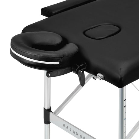 BALANCE aluminium folding massage table with two segments in black, sturdy and portable massage furniture for professional use