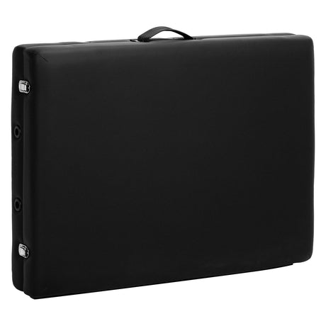 Balance aluminium folding massage table with black upholstery, two segments, lightweight and portable massage furniture.