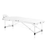 BALANCE aluminium folding massage table with three segments in white, designed for professional massage therapy and portability.