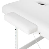 BALANCE aluminium folding massage table with three segments in white, featuring a sturdy frame and padded surface for comfort.