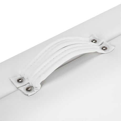 White BALANCE aluminium folding massage table with 3 segments, lightweight and portable massage furniture for professional use.