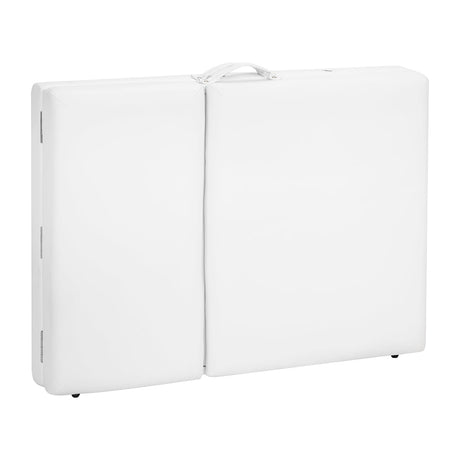White BALANCE aluminium folding massage table with 3 segments, lightweight and portable massage furniture for professional use.
