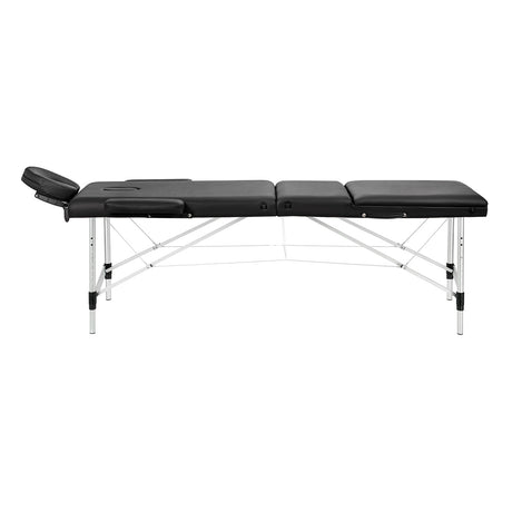 BALANCE aluminium folding massage table with three segments in black, designed for professional massage therapy.