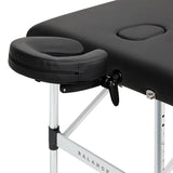 BALANCE aluminium folding massage table with three segments in black, featuring adjustable sections and portable design.