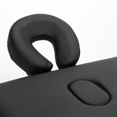 Black BALANCE aluminium folding massage table with three-segment design, lightweight and portable for professional massage therapy sessions.