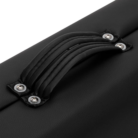 BALANCE aluminium folding massage table with three segments in black, featuring a sturdy frame and padded surface for comfort.