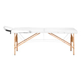 White BALANCE wooden folding massage table with 2 segments, measuring 190x70 cm, featuring a sturdy, adjustable design.