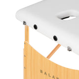 White BALANCE wooden folding massage table with 2 segments, 190x70 cm, featuring a sleek, sturdy design for professional therapy use.