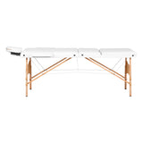 White BALANCE wooden folding massage table with three segments, 190x70 cm, designed for professional massage therapy.