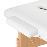 White BALANCE wooden folding massage table with 3 segments, 190x70 cm, designed for professional massage therapy.