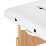 White BALANCE wooden folding massage table with three segments, measuring 190x70 cm, designed for professional massage therapy.