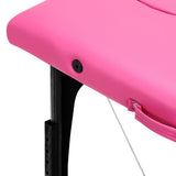 BALANCE wooden folding massage table with pink and black upholstery, featuring a two-segment design for professional massage therapy.
