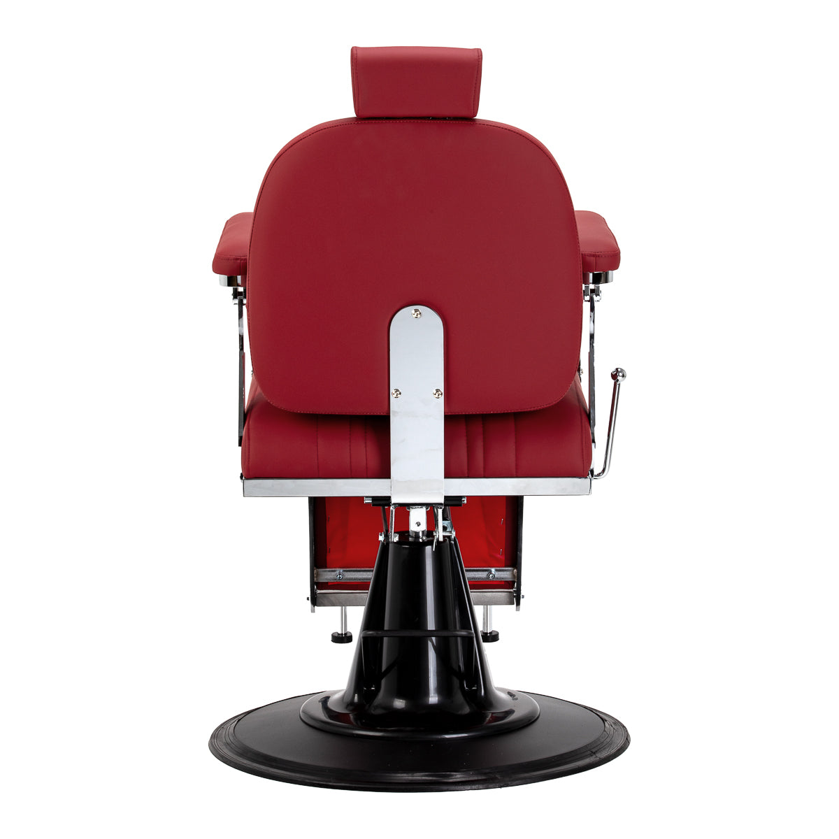Red Gabbiano Elias barber chair with plush upholstery and chrome accents, designed for barbershops and grooming salons.
