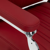Red Gabbiano Elias barber chair with padded leather upholstery and sturdy metal frame, ideal for barbershop furniture.