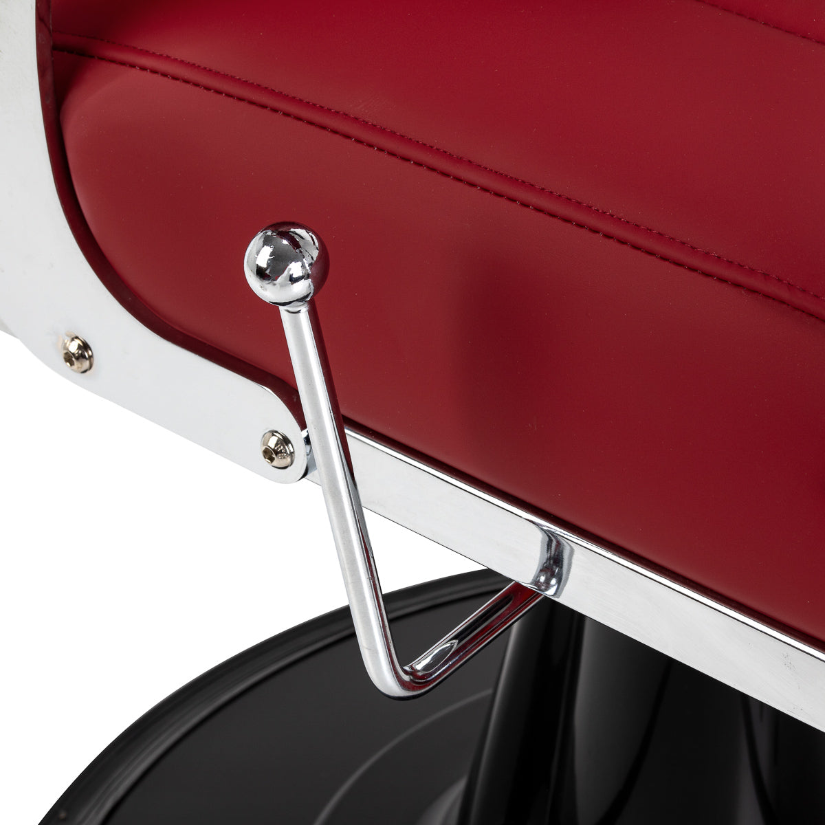 Red Gabbiano Elias barber chair with cushioned seat and backrest, chrome armrests, and sturdy base, ideal for barbershop furniture.