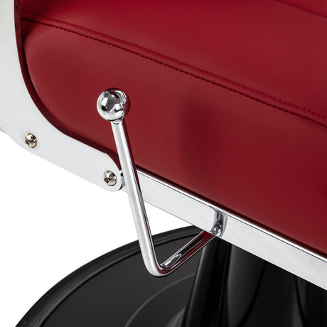 Red Gabbiano Elias barber chair with cushioned seat and backrest, chrome armrests, and sturdy base, ideal for barbershop furniture.