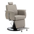 Gabbiano Athena grey barber chair with padded seat and backrest, adjustable headrest, and chrome armrests for barbershop use