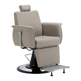 Gabbiano Athena grey barber chair with padded seat and backrest, adjustable headrest, and chrome armrests for barbershop use