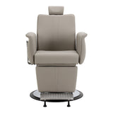 Gabbiano Athena grey barber chair with padded seat, armrests, and adjustable headrest, designed for professional barbershops.