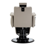 Gabbiano Athena grey barber chair with cushioned seat and backrest, adjustable height, and chrome armrests for barbershop use.