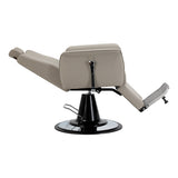 Gabbiano Athena grey barber chair with padded seat and backrest, adjustable armrests, and chrome base for barbershop furniture.