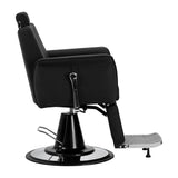 Gabbiano Athena black barber chair with padded seat and backrest, chrome armrests, and hydraulic adjustable height for barbershop use.