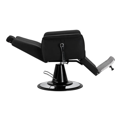 Gabbiano Athena black barber chair with cushioned seat and backrest, adjustable height, and armrests, designed for barbershop furniture.