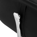 Black Gabbiano Athena barber chair with cushioned seat and backrest, featuring adjustable armrests and chrome base for barbershop use.
