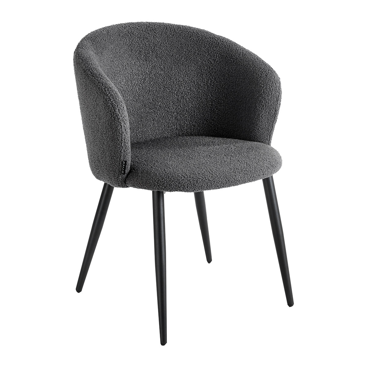 4RICO Asola grey sherpa chair with rounded backrest and black metal legs
