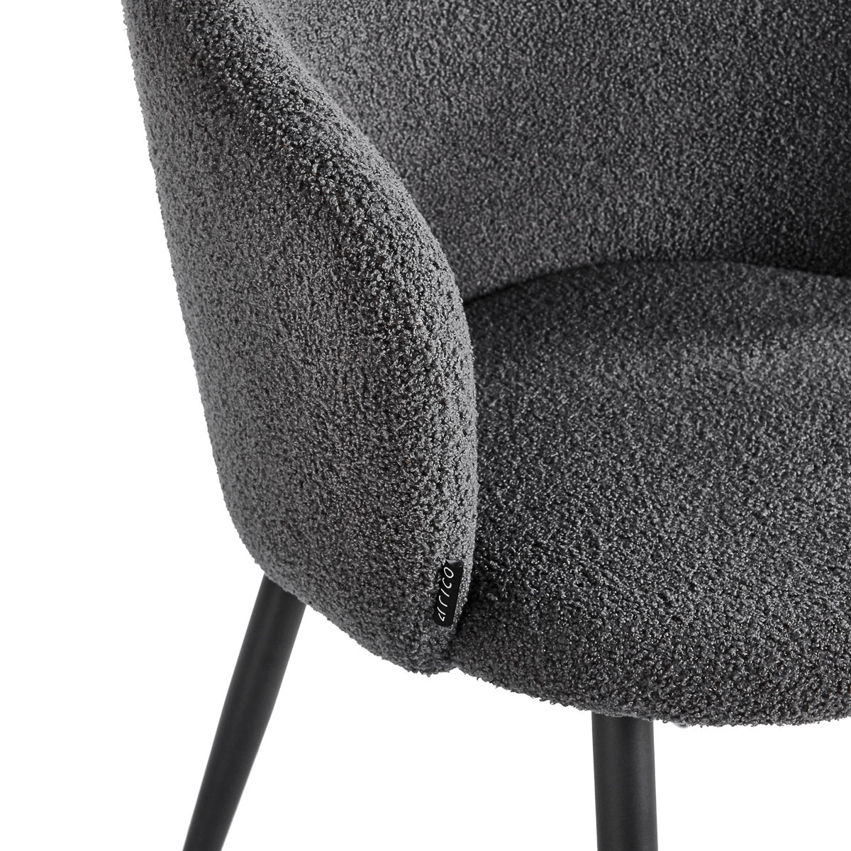 4RICO Asola grey sherpa chair with rounded backrest and black metal legs